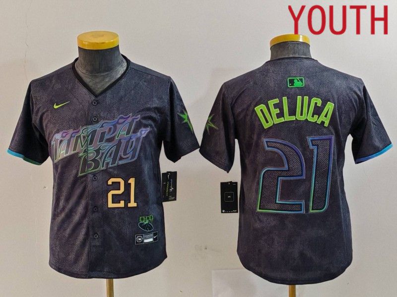 Youth Tampa Bay Rays #21 Deluca Black City Edition Nike 2024 MLB Jersey style 4